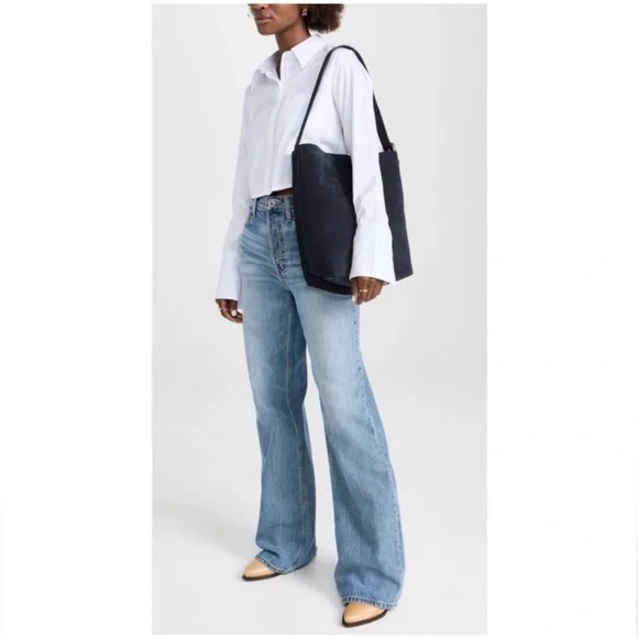 Madewell “The Essential” navy suede bucket bag deep indigo blue, gold buckle NEW - Picture 6 of 13